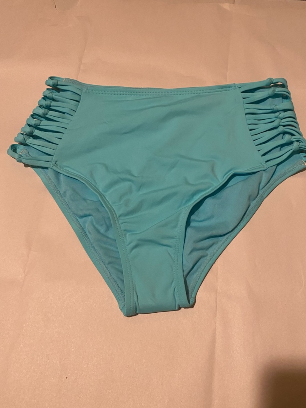 Ibiza High-Waist Strappy Side Bikini Bottom - Aqua Size M